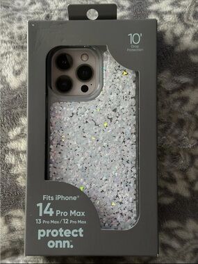 onn. Glitter Iridescent Phone Case for iPhone 14 Pro Max — White Holographic